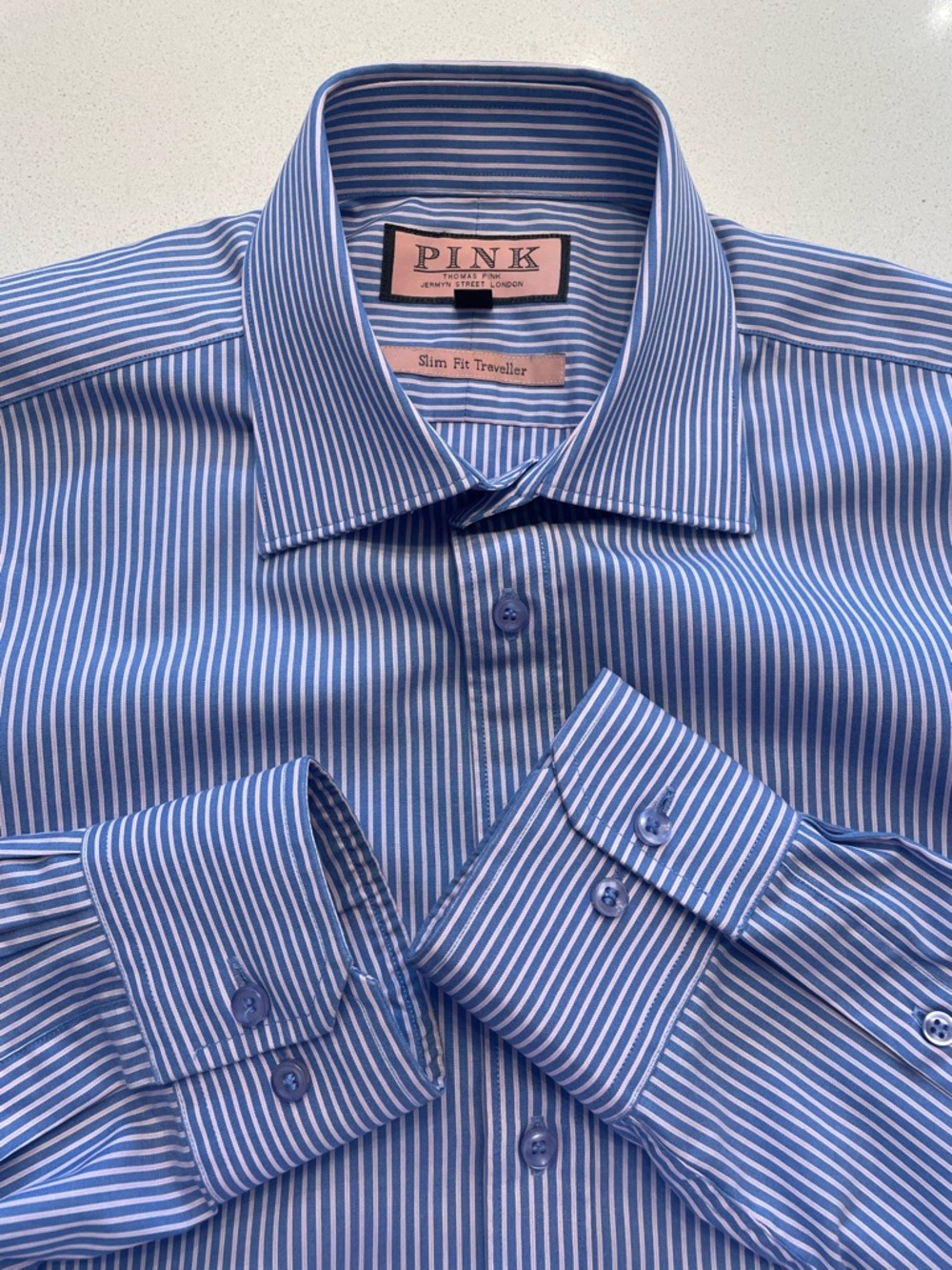 Thomas Pink - all cotton striped dress shirt Size 15.5” neck